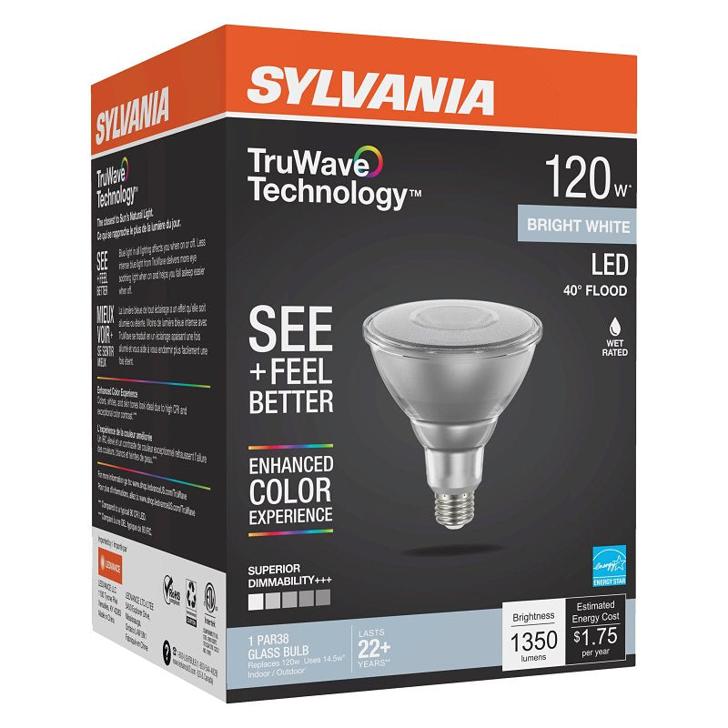 Sylvania Natural Series 41868 LED Bulb, PAR38 Lamp, 120 W Equivalent, E26 Medium Lamp Base, Yes, Clear