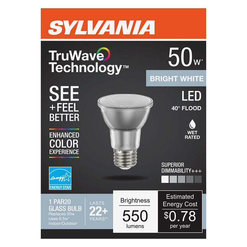 Sylvania Natural Series 41156 LED Bulb, PAR20 Lamp, 50 W Equivalent, E26 Medium Lamp Base, Yes, Neutral White
