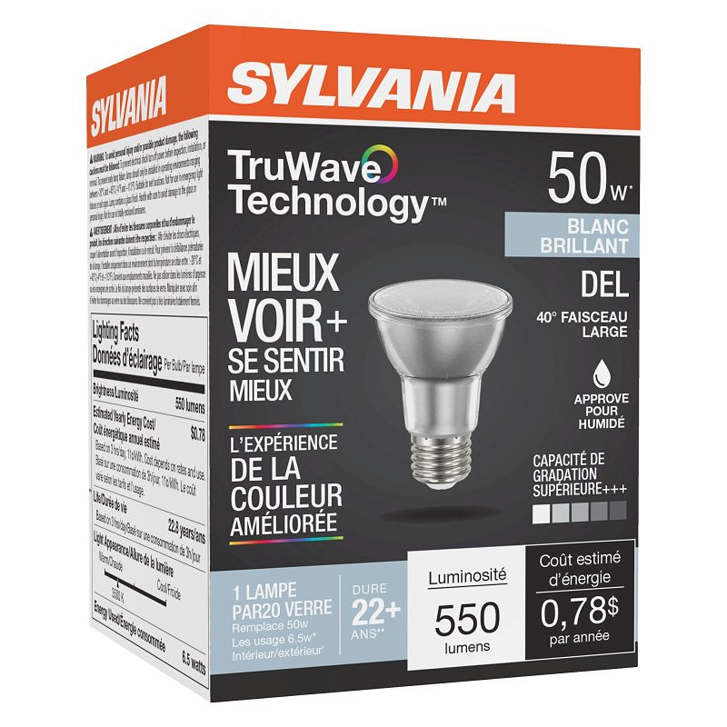 Sylvania Natural Series 41156 LED Bulb, PAR20 Lamp, 50 W Equivalent, E26 Medium Lamp Base, Yes, Neutral White