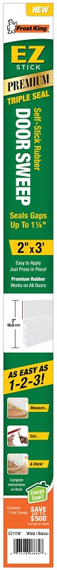 Frost King EZ111W Self-Stick Door Sweep, 36 in L, 2 in W, Rubber Insert