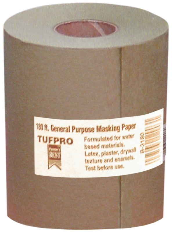 Trimaco 12903 Masking Paper, 180 ft L, 3 in W, Brown