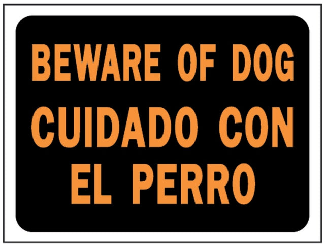 Hy-Ko Hy-Glo Series 3060 Identification Sign, Rectangular, BEWARE OF DOG CUIDADO CON EL PERRO, Fluorescent Orange Legend, Pack of 10