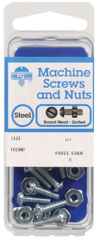 HILLMAN No. 6-32 in. X 1/2 in. L Slotted Round Head Zinc-Plated Steel Machine Screws 10 pk, Pack of 10