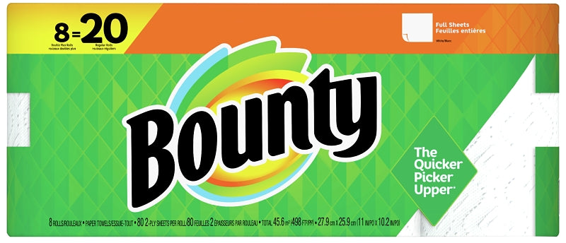 Bounty 67090 Double Roll Paper Towel, 2-Ply, White, 8/PK