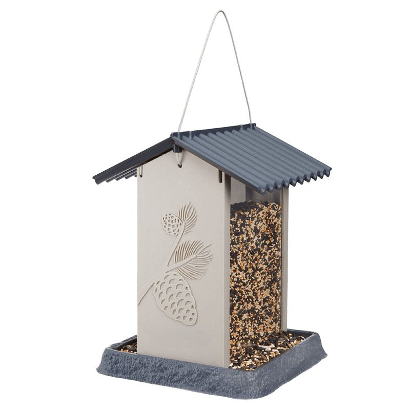 North States Village Series 9211M Large Hopper Bird Feeder, Pinecone, 4.25 lb, Safflower, Wild Bird, 1-Port/Perch