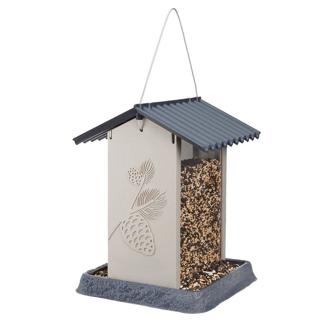 North States Village Series 9211M Large Hopper Bird Feeder, Pinecone, 4.25 lb, Safflower, Wild Bird, 1-Port/Perch