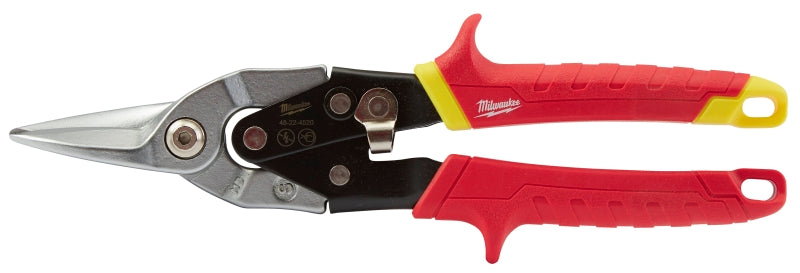 Milwaukee 48-22-4530 Aviation Snip, 10 in OAL, 5 in L Cut, Straight Cut, Steel Blade, Ergonomic Handle, Red Handle