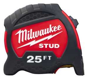 Milwaukee STUD Series 48-22-9725 Tape Measure, 25 ft L Blade, 1-5/16 in W Blade, Steel Blade, ABS Case, Black/Red Case
