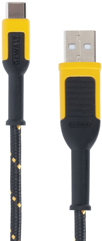 DEWALT 131 1361 DW2 Charger Cable, USB-A, USB-C, Kevlar Fiber Sheath, Black/Yellow Sheath, 4 ft L