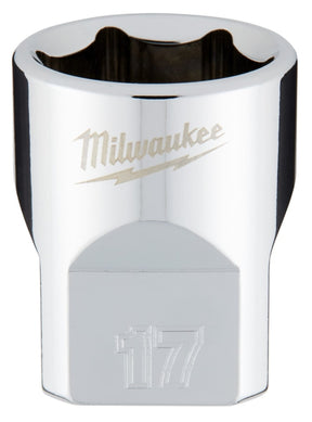 Milwaukee 45-34-9087 Socket, 17 mm Socket, 3/8 in Drive, 6-Point, Chrome Vanadium Steel, Chrome-Plated