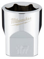 Milwaukee 45-34-9087 Socket, 17 mm Socket, 3/8 in Drive, 6-Point, Chrome Vanadium Steel, Chrome-Plated