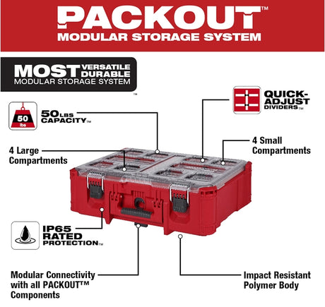 Milwaukee PACKOUT 48-22-8432 Deep Organizer, 50 lb, Polymer, Black/Red