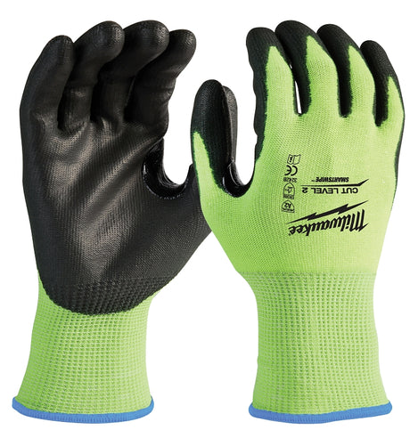 Milwaukee 48-73-8923 High-Visibility Cut Level 2 Gloves, Unisex, XL, Elasticated Knit Cuff, Nitrile Coating, Yellow