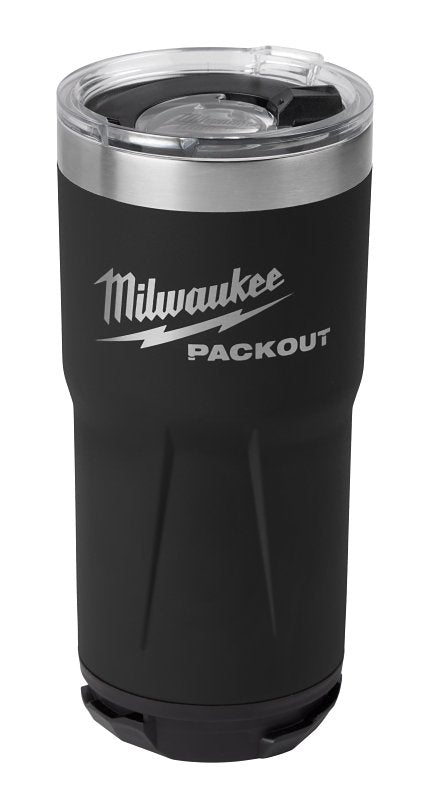 Milwaukee PACKOUT Series 48-82-8392B Tumbler, 20 oz Capacity, Sliding Magnetic Lid, Metal, Black, Insulated
