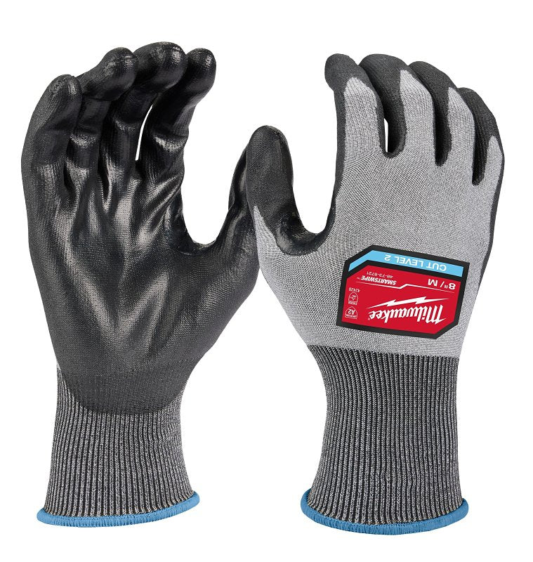 Milwaukee Cut Level 2 Series 48-73-8721 High-Dexterity Dipped Gloves, Unise, M, 11.23 in L, Reinforced Thumb, Gray