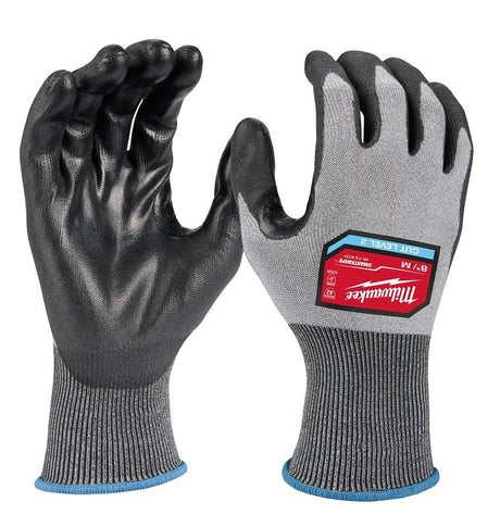 Milwaukee Cut Level 2 Series 48-73-8721 High-Dexterity Dipped Gloves, Unise, M, 11.23 in L, Reinforced Thumb, Gray