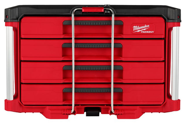 Milwaukee PACKOUT 48-22-8444 Tool Box, 50 lb, Polypropylene, Black/Red, 16.3 in L x 22.2 in W x 14.3 in H Outside