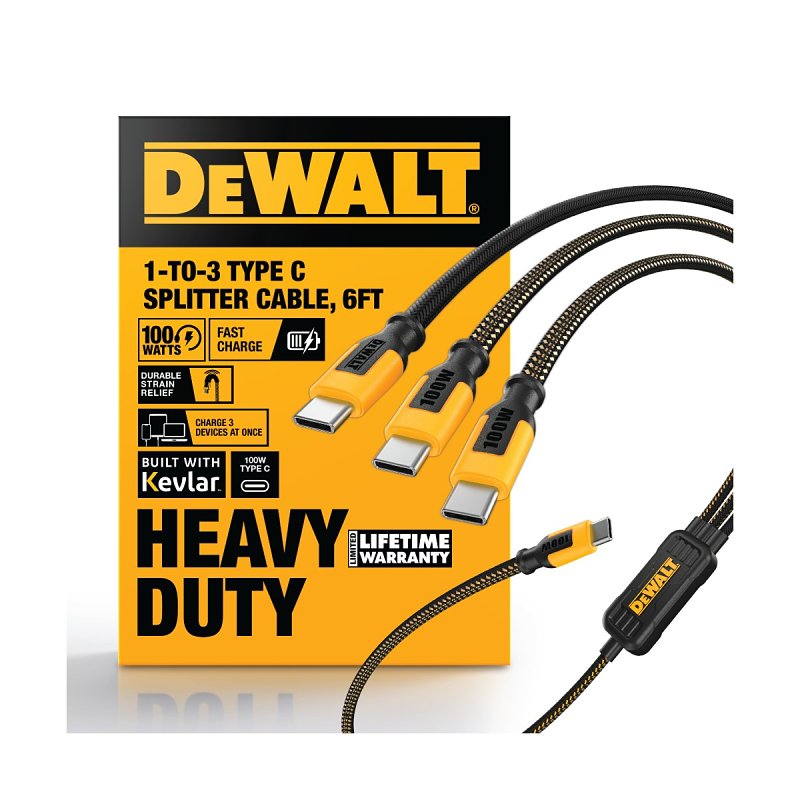 DEWALT 131 0099 DW2 Splitter Cable, Type C, Type C, 6 ft L, Pack of 2