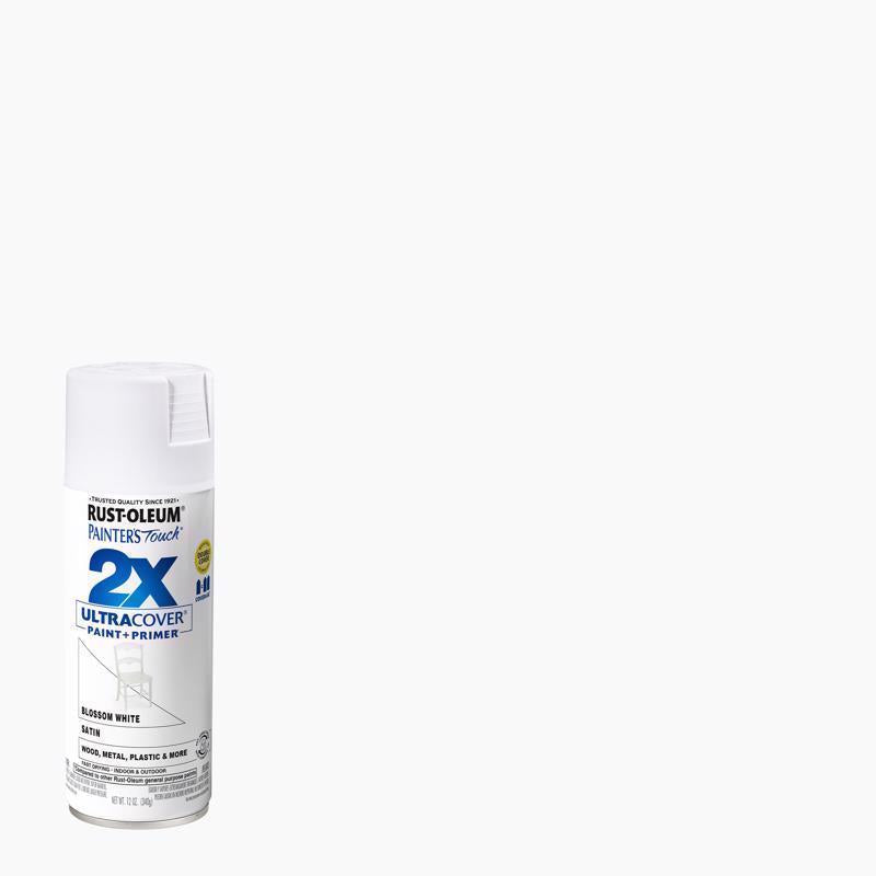 Rust-Oleum Painter's Touch 2X Ultra Cover Satin Blossom White Paint+Primer Spray Paint 12 oz, Pack of 6