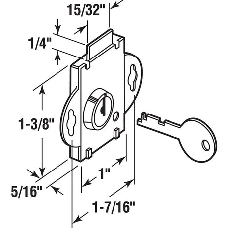 Defender Security S 4048 Mailbox Lock, 1-3/8 in L x 1-7/16 in W x 5/16 in D Dimensions, Keyed Lock, Steel, Brass