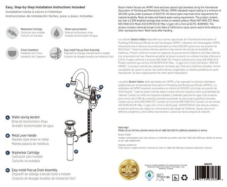 Boston Harbor TQ-5111080NP Lavatory Faucet, 1.2 gpm, 2-Faucet Handle, 3-Faucet Hole, Metal/Plastic, Brushed Nickel