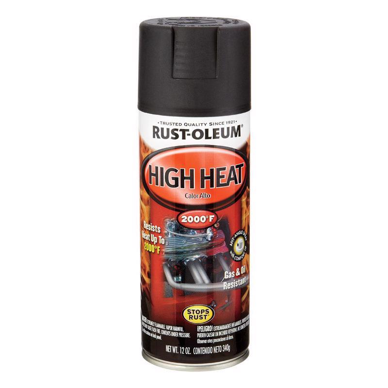 Rust-Oleum Automotive Flat Black High Heat Spray Paint 12 oz, Pack of 6