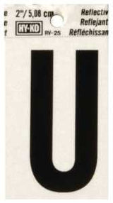 Hy-Ko RV-25/U Reflective Letter, 1-1/2 in W x 3 in H Dimensions, Character: U, 2 in H Character, Black Character, Vinyl, Pack of 10