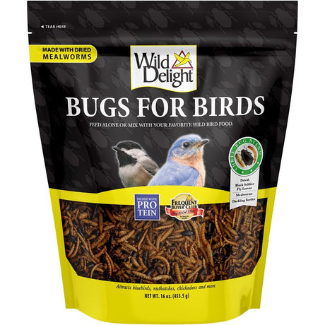 Wild Delight Bugs For Birds 367866 Dried Mealworms Wild Bird Food, 16 oz Pouch