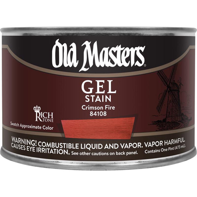 Old Masters Semi-Transparent Crimson Fire Oil-Based Alkyd Gel Stain 1 pt, Pack of 4