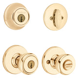 Kwikset 690T 3CP6ALRCSK6 Combination Lockset, Knob Handle, Tylo Design, Polished Brass, 3 Grade