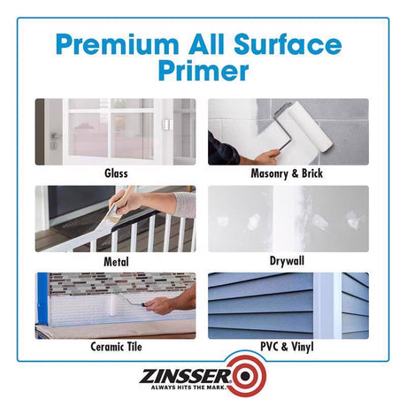 Zinsser Bulls Eye 123 White Water-Based Styrenated Acrylic Primer and Sealer 1 gal, Pack of 4