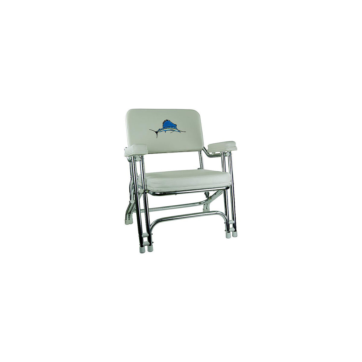 Springfield 1080021EMB Deck Folding Chair, White w/Embroidered Back