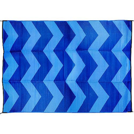 Open Air Chevron Outdoor Leisure Mat, Blue, 9' X 12'