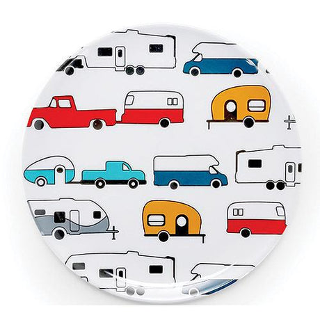 Camco 53223 Melamine Dishware, Multi-color RV & Truck Pattern, 7-3/4" Salad Plate