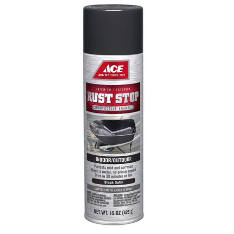 Ace Rust Stop Satin Black Protective Enamel Spray Paint 15 oz, Pack of 6