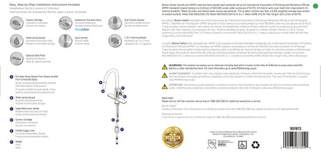 Boston Harbor FP4AF272BL Contemporary Pull-Down Kitchen Faucet, 1.8 gpm, 1-Faucet Handle, 1, 3-Faucet Hole, Chrome