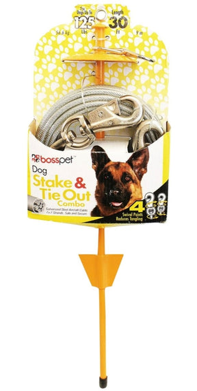 Guardian Gear Q5730DOM99 Tie-Out/Dome Stake Combo, 30 ft L Belt/Cable, For: Dogs Up to 125 lb