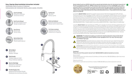 Boston Harbor FP4A0096NP Spring Pull-Down Kitchen Faucet, 1.8 gpm, 1-Faucet Handle, 1, 3-Faucet Hole, Stainless Steel