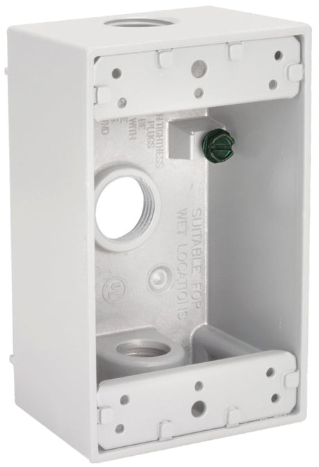 Hubbell 5320-6 Weatherproof Box, 18.3 cu-in, 3-Outlet, 1-Gang, Aluminum, White, Powder-Coated