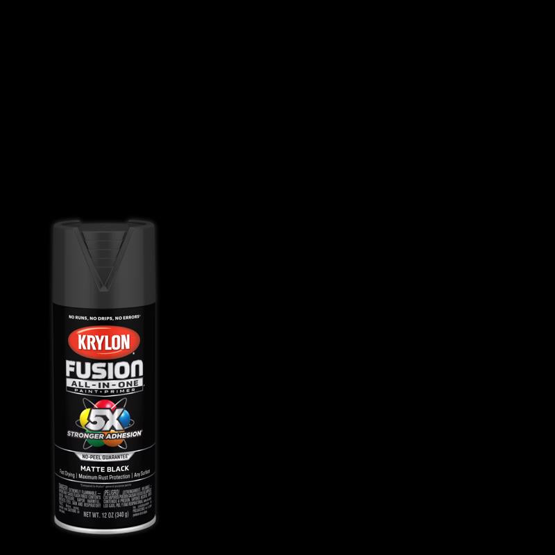 Krylon Fusion All-In-One Matte Black Paint+Primer Spray Paint 12 oz, Pack of 6