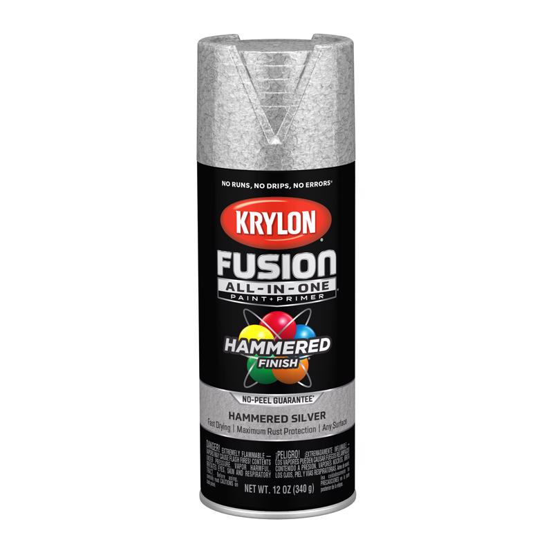Krylon Fusion All-In-One Hammered Silver Paint+Primer Spray Paint 12 oz, Pack of 6