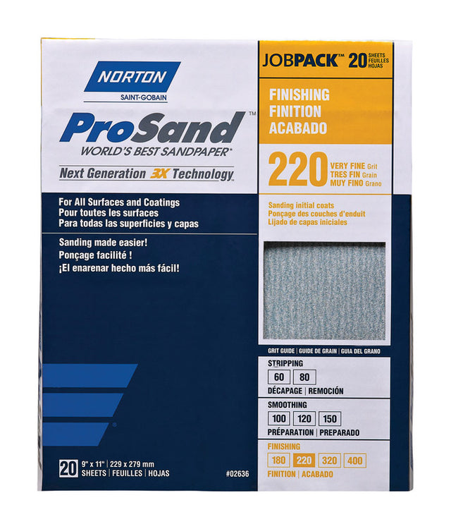 Norton ProSand 11 in. L X 9 in. W 220 Grit Aluminum Oxide Sandpaper 1 pk