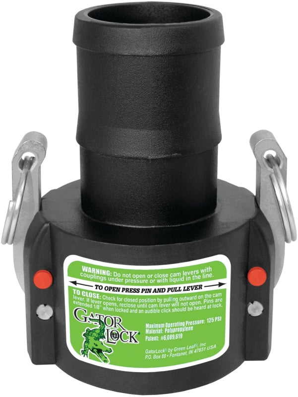 Green Leaf C Series GLP150C Cam Lever Coupling, 1-1/2 in, Female x Hose Barbed, Glass Filled Polypropylene