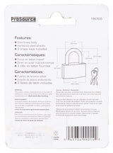 ProSource TGE-BP403L Padlock, Standard Shackle, 3/16 in Dia Shackle, 1 in H Shackle, Steel Shackle, Brass Body