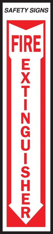 Hy-Ko FE-1 Safety Sign, Fire Extinguisher, Red Legend, Vinyl, 18 in H x 4 in W Dimensions