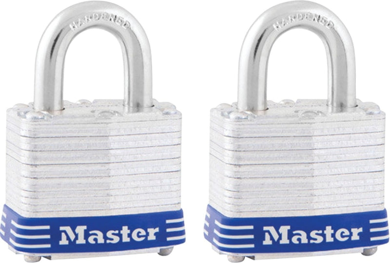 Master Lock 3T Padlock, 1-9/16 in W Body, Keyed Alike Key, 9/32 in Dia Shackle, 3/4 in H Shackle, Steel Shackle, Silver