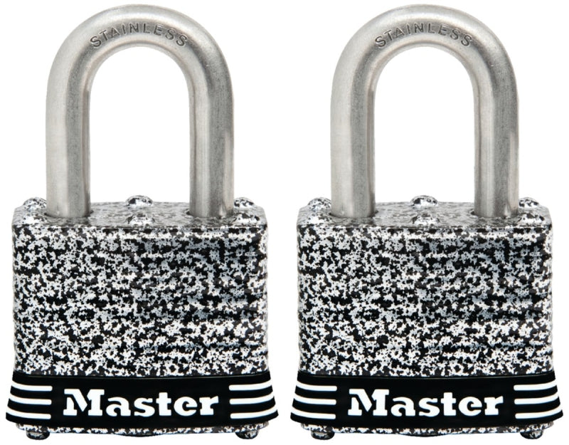 Master Lock 3SSTHC Padlock, Keyed Alike Key, 9/32 in Dia Shackle, 3/4 in H Shackle, Stainless Steel Shackle, Laminated