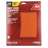 Ace 11 in. L X 9 in. W 220 Grit Aluminum Oxide Sandpaper 5 pk, Pack of 10
