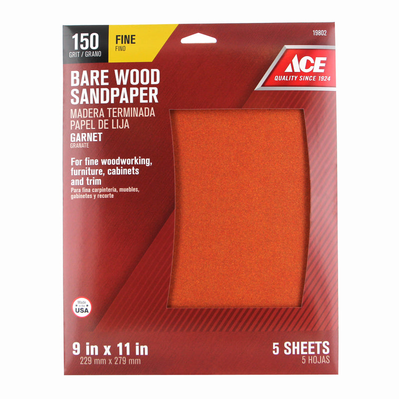 Ace 11 in. L X 9 in. W 150 Grit Aluminum Oxide Sandpaper 5 pk, Pack of 10
