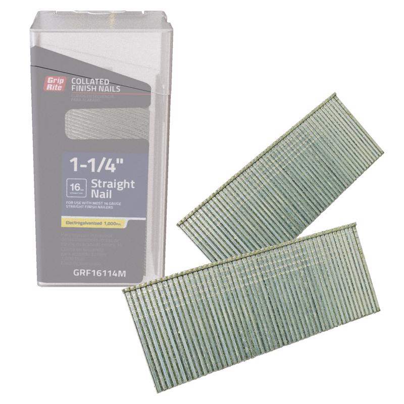 Grip-Rite 1-1/4 in. L X 16 Ga. Straight Strip Electro Galvanized Finish Nails 1000 pk, Pack of 5